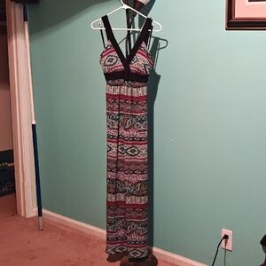 Enfocus Studio Multicolor Printed Maxi Dress with Black Trim